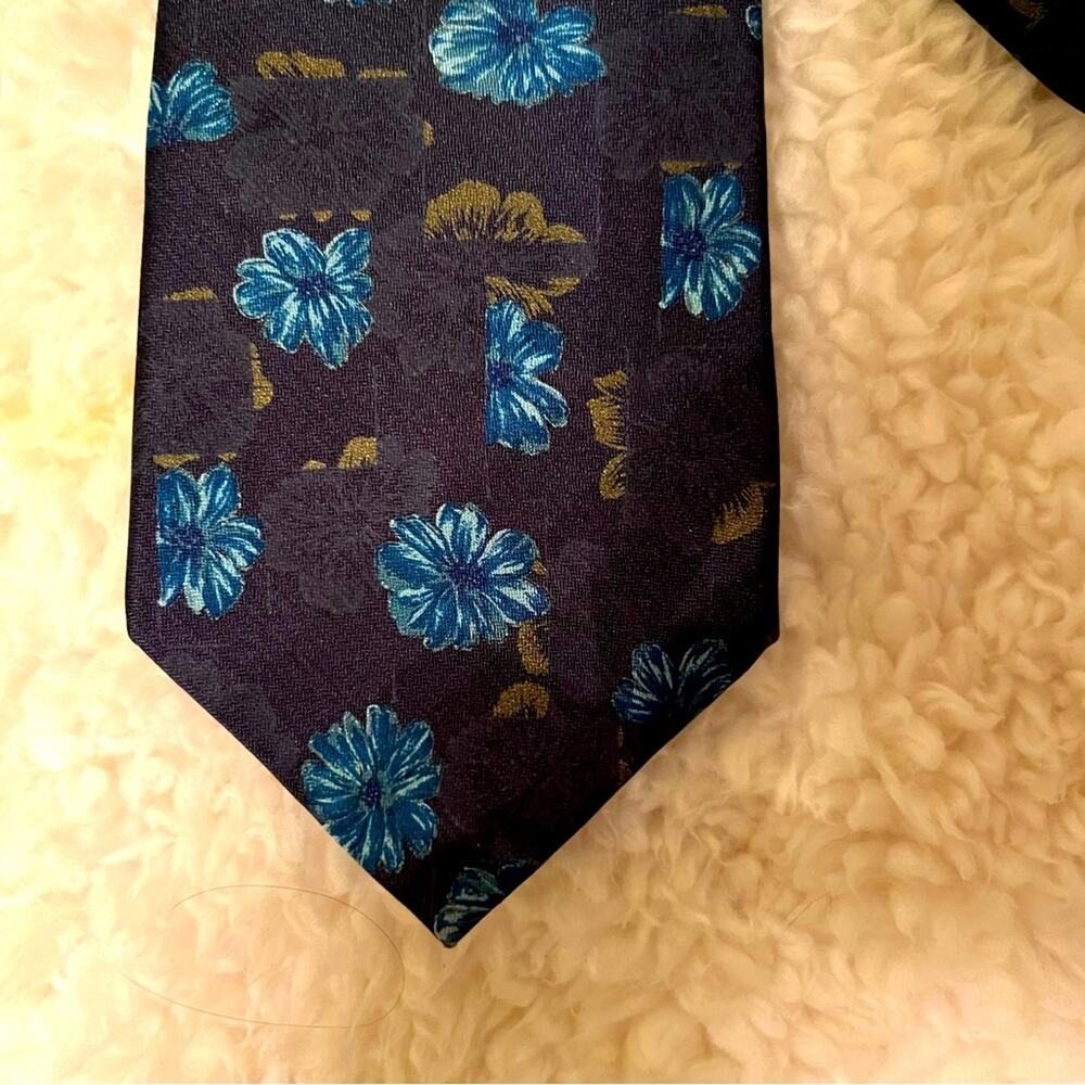 Ermenegildo Zegna Silk Tropical Floral Tie Turquoise Aqua Flowers - Picture 2 of 6